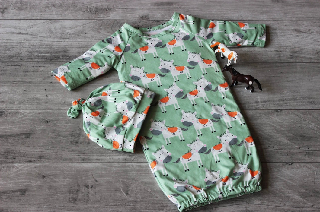 Horse Baby Gown & Hat Set